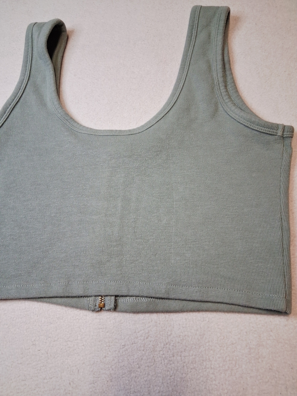 GUESS Sage Green Ribbed Zip-Front Crop Top - Picture 5 of 7